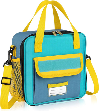 Tactical Lunch Box Kids, Large Insulated Lunch Bag for Girls, Cooler Lunchbag, Square Toddler Lunchbox, Back to School Daycare Lunch Tote Pail with Water Bottle Holder Shoulder Strap, Purple