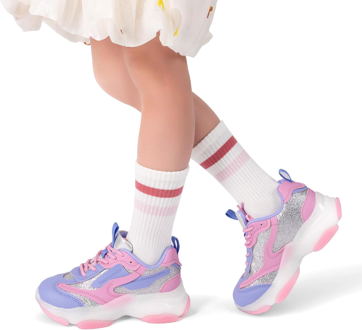 Kids Girls Sneakers Jelly Sole Lace up Shoes Lightweight Walking Shoes for Girls Boys