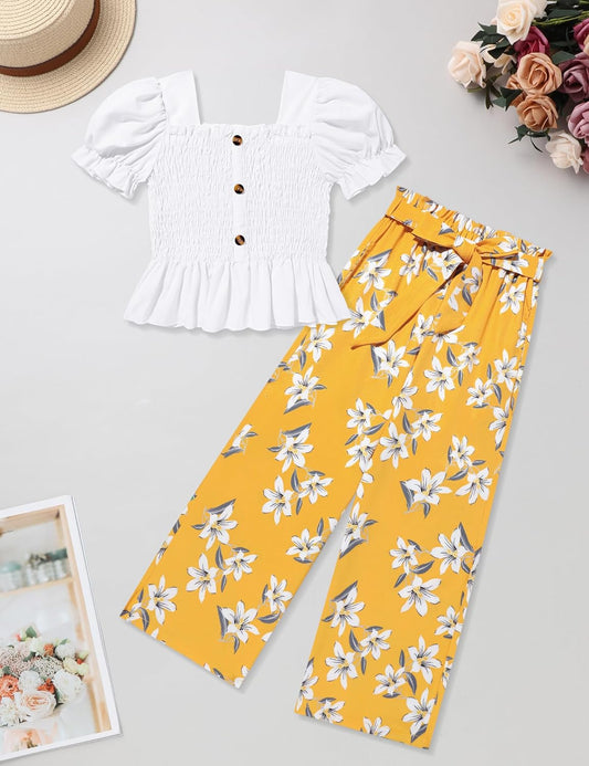 Stretch Top and Wide Leg Pants Clothes for Teen
